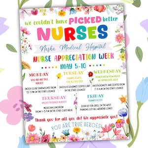 Editable Nurse Appreciation Week Flyer Template, Nurse Appreciation Schedule Itinerary, Hospital Event Planner