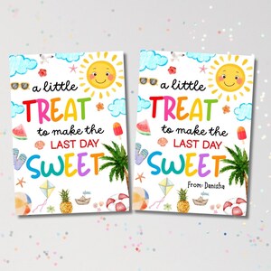 Leuke cadeaukaartjes voor de laatste schooldag, afdrukbare tags voor zomertraktatie voor leerlingen leraren voorschoolse opvang Eindejaar goodiebaglabel afbeelding 4