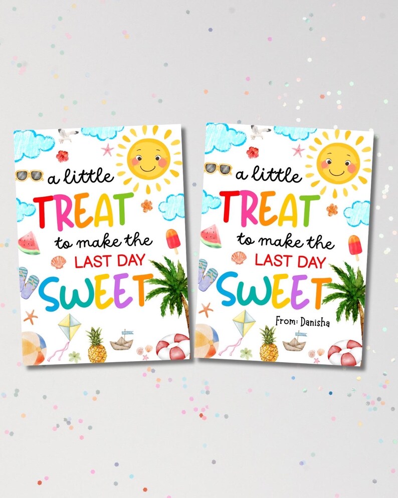 Leuke cadeaukaartjes voor de laatste schooldag, afdrukbare tags voor zomertraktatie voor leerlingen leraren voorschoolse opvang Eindejaar goodiebaglabel afbeelding 4