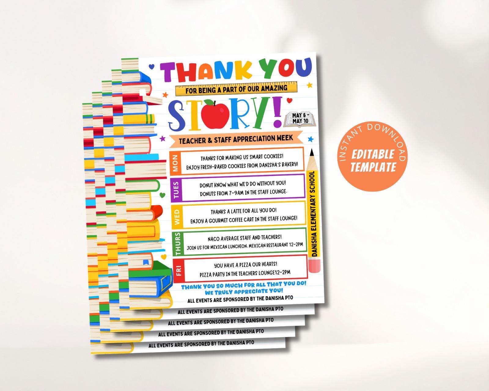 Storybook Weekly Routine Storybook Theme Teacher Appreciation Week Itinerary Flyer, Thanks for ...
