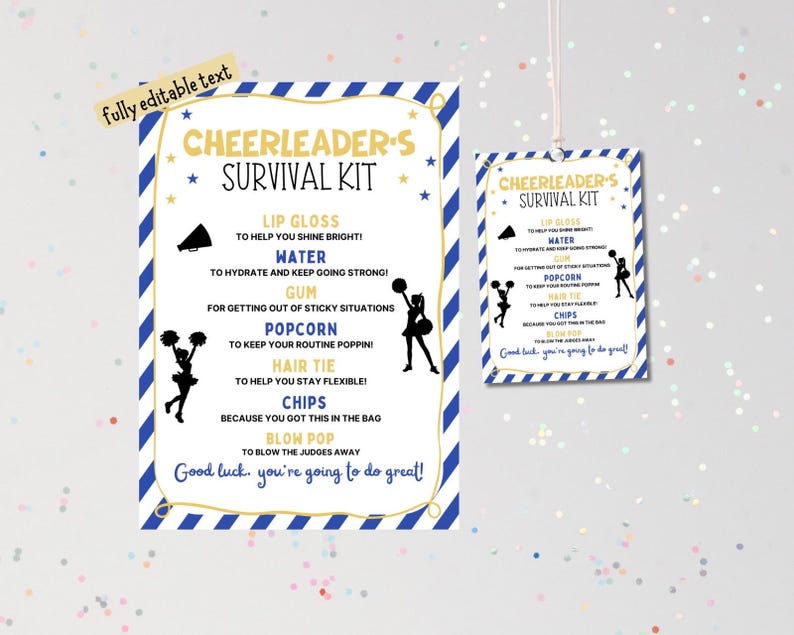 EDITABLE Cheer Survival Kit Printable, Gift Bag Idea, Printable Cheer ...