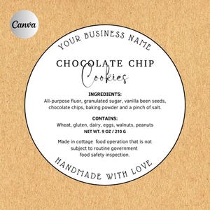 Cottage Food Label, Home Baked Goods Label, Printable Food Label, Cottage Baking Label, Ingredient Label Template, Home Bakery Stickers