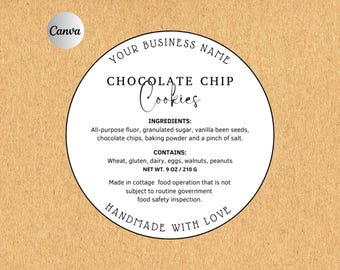 Cottage Food Label, Home Baked Goods Label, Printable Food Label, Cottage Baking Label, Ingredient Label Template, Home Bakery Stickers