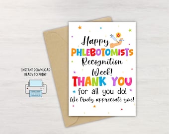 Phlebotomist Gift, Phlebotomist Week Sign Printable, Phlebotomy Week Card, Thank you Phlebotomy Tech Card, Phlebotomy Gift, Lab Week Gift