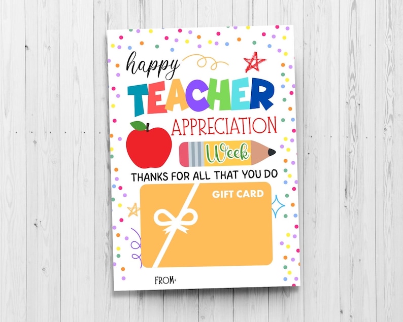 Teacher Appreciation Gift Card Holder: Printable Thank You Gift (PDF ...