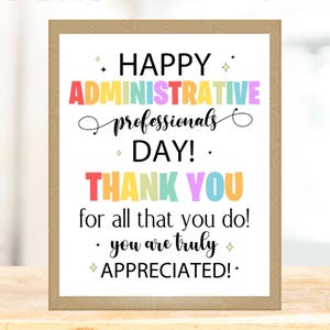 Cartel imprimible del Día de los Profesionales Administrativos, Letrero de Profesionales Administrativos, Feliz Día del Administrador, Feliz Día de las Secretarias, Día del Administrador