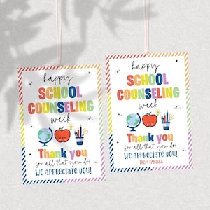 Etiqueta de regalo para la Semana de la Consejería Escolar, etiqueta imprimible para bolsa de obsequios para la Semana de agradecimiento a los consejeros, tarjeta de agradecimiento para el personal de la Consejería Escolar Nacional