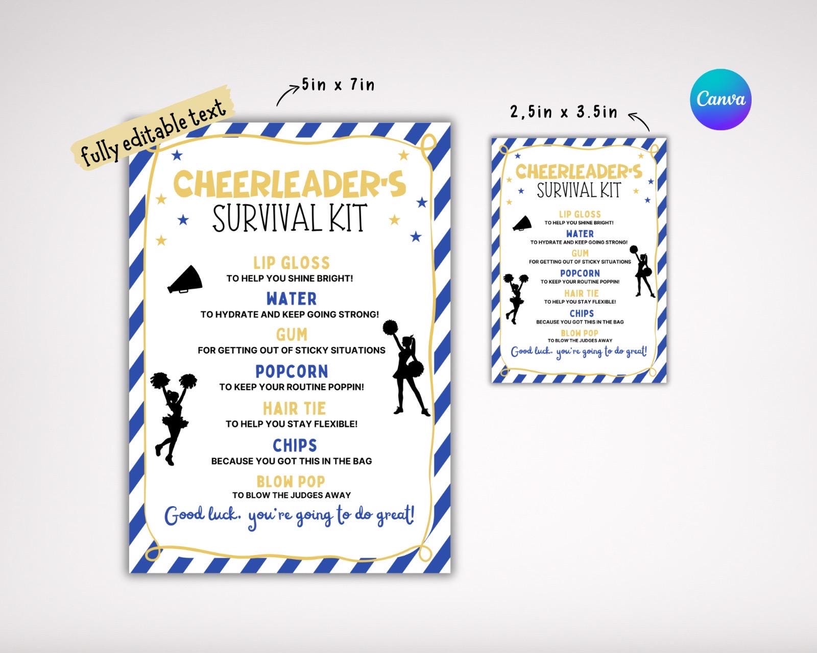 EDITABLE Cheer Survival Kit Printable, Gift Bag Idea, Printable Cheer ...