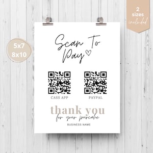 Modèle Scan to Pay, enseigne de code QR, petite entreprise, modèle canva modifiable, enseigne de paiement Paypal, enseigne Venmo, enseigne d'entreprise, enseigne imprimable image 2
