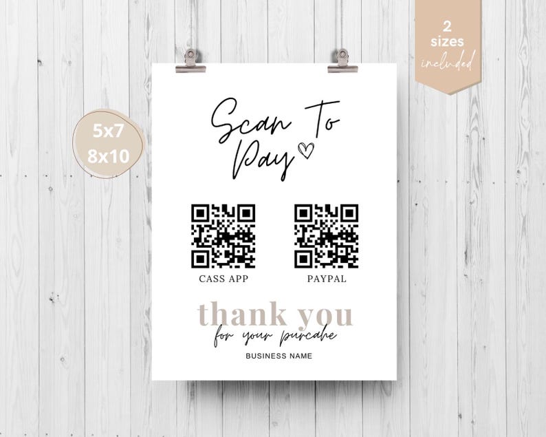 Modèle Scan to Pay, enseigne de code QR, petite entreprise, modèle canva modifiable, enseigne de paiement Paypal, enseigne Venmo, enseigne d'entreprise, enseigne imprimable image 2