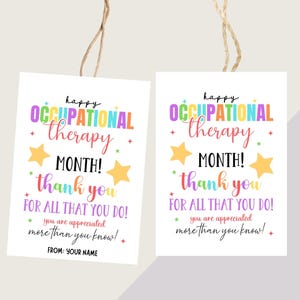 Ergotherapie maand cadeau tag afdrukbaar, OT maand tag, dank u ergotherapeut waardering tag, ergotherapeut cadeau