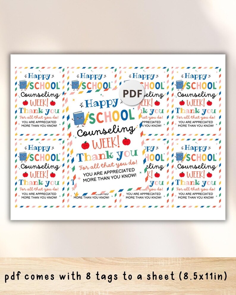 School Counseling Week Gift Tag, Printable Counselor Appreciation Week Treat Bag Tag, National School Counseling Staff Thank You Card image 3