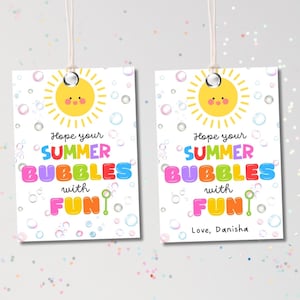 Hoffnung auf Ihre Sommerblasen mit lustigen Tags bearbeitbar, Schulende Jahr Tags Vorlage druckbar, Sommerferien Klassenzimmer Kinder Schule Gunst Tags