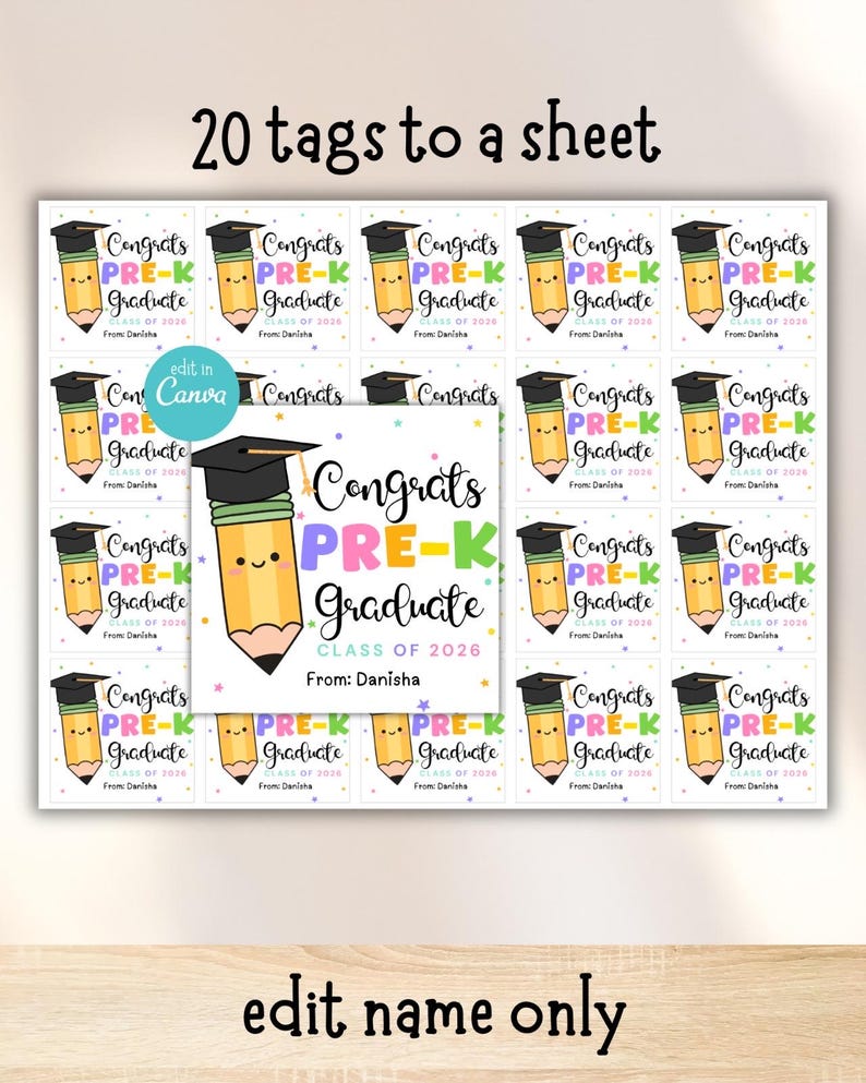 Pre K Graduation Gift Tags Printable, Preschool Congrats Grad Favor ...