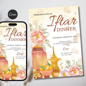Convite eletrônico para festa Iftar elegante editável, convite digital para festa Iftar do Ramadã, jantar Iftar, convite Iftar, cartão de convite Iftar
