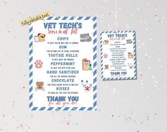 Étiquette-cadeau imprimable du kit de survie technique vétérinaire, appréciation de la semaine technique vétérinaire, étiquette de faveur du personnel de l'hôpital vétérinaire, cadeau de remerciement pour médecin vétérinaire