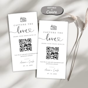 Capture The Love QR-code trouwkaart, moderne minimalistische trouwfotokaart, Capture the Love Card, afdrukbaar Share the Love, bewerkbare kaarten