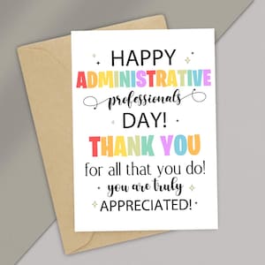 Biglietto d'auguri per la giornata dei professionisti amministrativi stampabile, biglietto d'auguri per la giornata dei professionisti amministrativi, biglietti di ringraziamento per i professionisti amministrativi