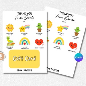 Porte-cartes cadeau de fin d'année pour enseignant Carte de remerciement imprimable pour enseignant du primaire, cadeau de dernier jour d'école d'un élève, été