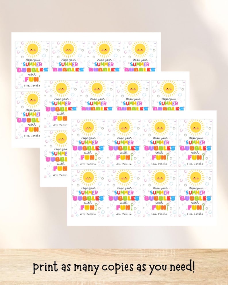 Hope Your Summer Bubbles with Fun Tag Editable, End of school Year Tags Template Printable, Summer Vacation Classroom Kids School Favor Tags image 4