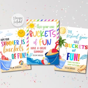 BUCKETS of FUN Tag, bearbeitbarer Geschenkanhänger zum Schuljahresende, Studentengeschenk zum Jahresende, Geschenkanhänger für den letzten Schultag, Sommer Tags, Eimer Geschenk