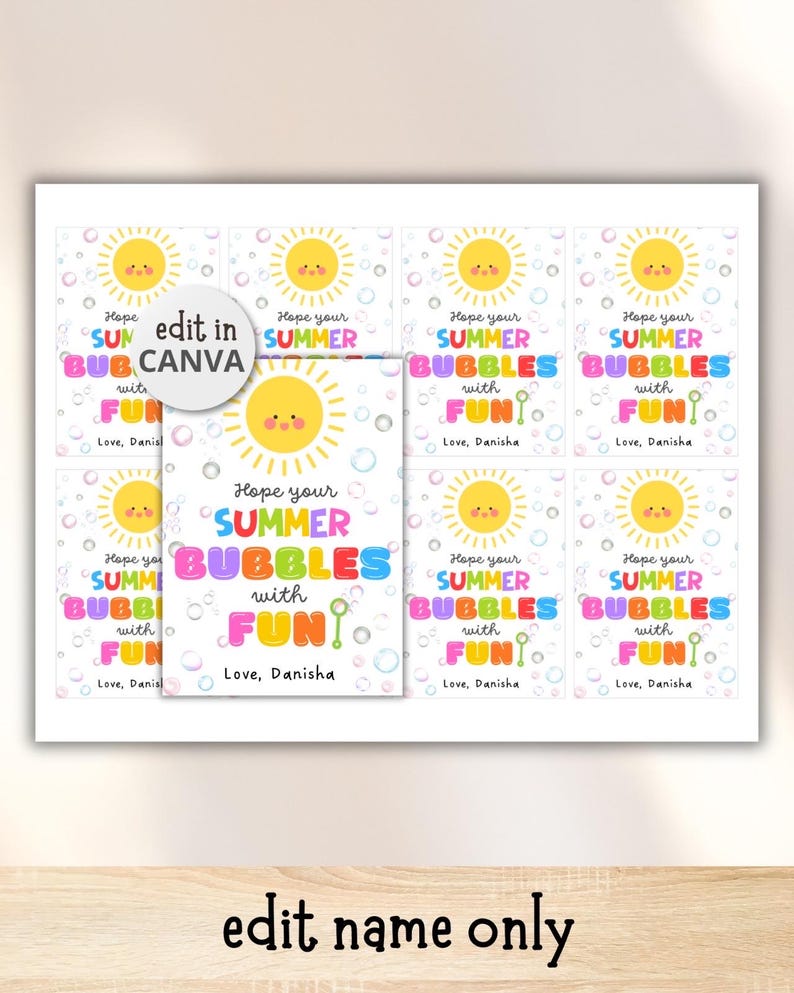 Hope Your Summer Bubbles with Fun Tag Editable, End of school Year Tags Template Printable, Summer Vacation Classroom Kids School Favor Tags image 2
