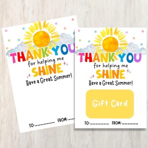 End of the Year Teacher Gift Card Holder, School Teacher Thank You Gift for Summer From Student, Summer Teacher Gift Card Holder Template