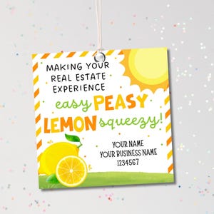 Making Your Real Estate Experience Easy Peasy Lemon Squeezy Realtor Pop By Tags, Editable Real Estate Marketing, Summer Pop By Lemonade