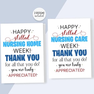 Afdrukbare cadeaukaart geschoolde verpleegweek, Happy Skilled Nursing Care-weekkaart, Weekkaart geschoolde verpleeghuis, bedankkaart geschoolde verpleegkundigen