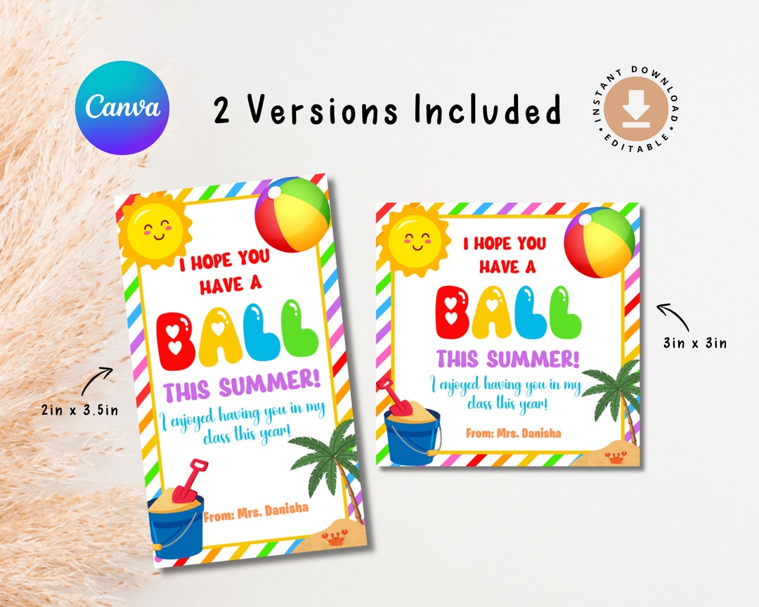 EDITABLE I Hope You Have a Ball This Summer Treat Tags for Kids, Beach ...