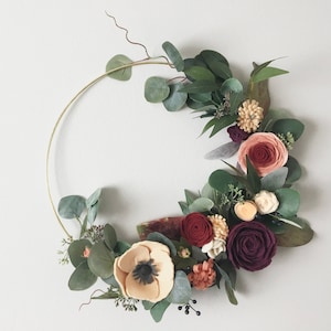 Jewel Tone Fall Modern Felt Flower Wreath | Minimal Autumn Decor by G & Tea