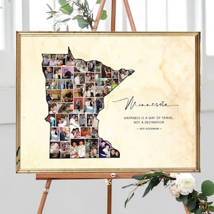 Minnesota Kaart Foto Collage, Minnesota State Picture Wall Decor, Gepersonaliseerde Reizen Foto Kunst, Memory Gift Idee voor koppels, DIGITALE BESTANDEN!