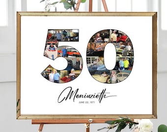 50th Photo Collage, 50 Picture Collage, 50th Birthday Gift for Her, Photo Gift for Him, 50th Wedding Anniversary Gift, Party Decor Collage