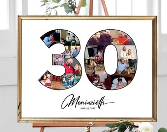 30th Birthday Picture Collage, Number 30 Photo Poster, 30th Birthday Collage Gift for Her, Personalized 30 Photo Collage, DIGITAL FILES