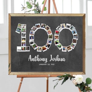 NEU! 100. Geburtstag FotoCollage, Nummer 100 Jahrestag Geschenk, Individuelle Geschenkidee für Oma, personalisierte Party Dekor Kunst, DIGITALE DATEI!