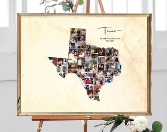 Texas Karte Foto Collage, Texas State Bild Wand-Dekor, personalisierte Urlaub Foto-Geschenk-Kunst, Erinnerungs-Geschenk-Idee für Paare, DIGITALE DATEIEN!