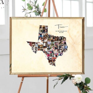 Texas Map Photo Collage, Texas State Picture Wall Decor, Gepersonaliseerde Vakantie Foto Cadeau Kunst, Geheugen Cadeau Idee voor Koppels, DIGITALE BESTANDEN!