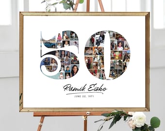 50th Birthday Photo Collage, Number 50 Picture Collage for Anniversary Party Decoration, 50th Birthday Picture Gift for Her, DIGITAL FILES!