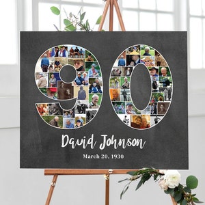 90th Birthday Photo Collage, Personalized Number 90 Picture Collage, Anniversary Gift Idea for Her, Custom Party Decoration, DIGITAL FILES!