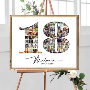 18th Birthday Photo Collage, Number 18 Photo Collage, Graduation Gift for Him, 18 Poster w/ Photos, BDay Party Decor for Her, DIGITAL FILES!