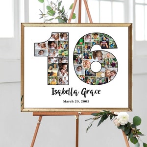Collage fotografico per il 16° compleanno, regalo per il 16° anniversario, idea regalo personalizzata per lei, immagine artistica personalizzata per un'amica, FILE DIGITALE!