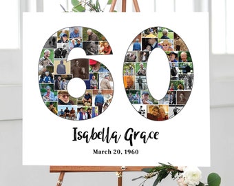 60th Birthday Photo Collage, Anniversary Picture Poster for Father&#39;s Day, 60 Picture Collage Gift for Him, Birthday Decor Idea, DIGITAL FILE