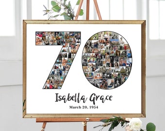 NEW! 70th Birthday Photo Collage for Parents, Number 70 Picture Collage, Anniversary Gift Idea, Wall Art, Party Decor Idea, DIGITAL FILES!