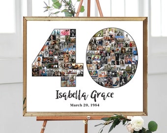 40th Birthday Pictures Collage, Number 40 Photo Collage, Personalized 40th Anniversary Gift for Parents, Party Décor Collage, DIGITAL FILES!