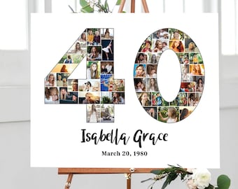 40th Birthday Photo Collage, Number 40 Anniversary Gift, Custom Gift Idea for Him, Personalized Picture Collage for Her, DIGITAL FILES!