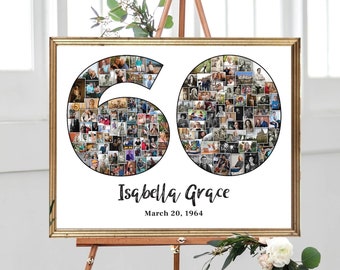 NEW! 60th Birthday Picture Collage, Number 60 Photo Collage, Anniversary Gift for Parents, Photo Poster, Wall Art Decor Idea, DIGITAL FILE!