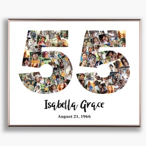 NEW! 55th Birthday Photo Collage, Number 55 Picture Collage, Anniversary Gift for Parents, Photo Wall Art, Party Decor Idea, DIGITAL FILES!