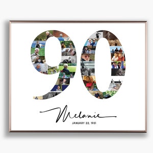 90. Geburtstag Bild Collage, Nummer 90 FotoCollage, Jahrestag Geschenk für Ihn, Geburtstag Foto Poster, Party Dekor Collage, DIGITALE DATEIEN!