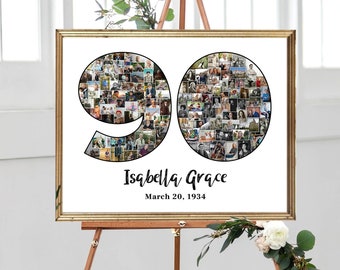 NEW! 90th Birthday Photo Collage for Parents, Number 90 Picture Collage, Anniversary Gift Idea, Wall Art, Party Decor Idea, DIGITAL FILES!