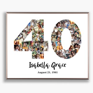 40th Birthday Pictures Collage, Number 40 Photo Collage, Personalized 40th Anniversary Gift for Parents, Party Décor Collage, DIGITAL FILES!